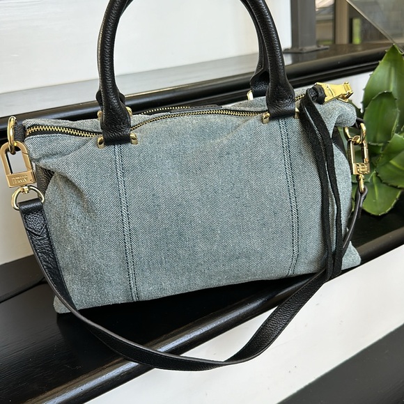New Aimee Kestenberg genuine, leather denim satchel shoulder handbag purse gift - Picture 4 of 12
